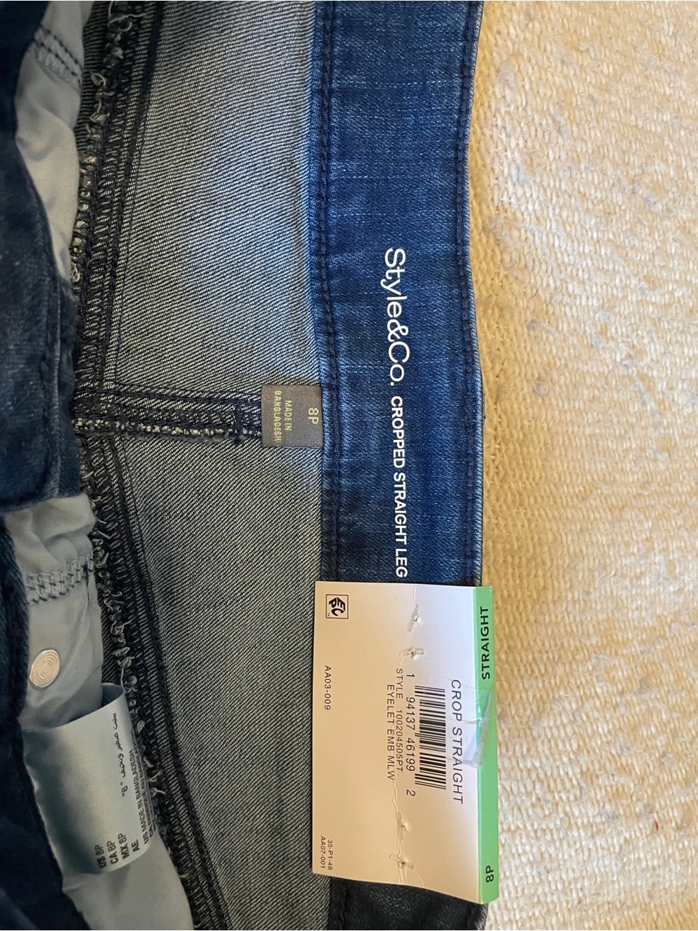 Style & Co. Dark Blue Cropped Jeans with White Embroidered Hem - Picture 3 of 5